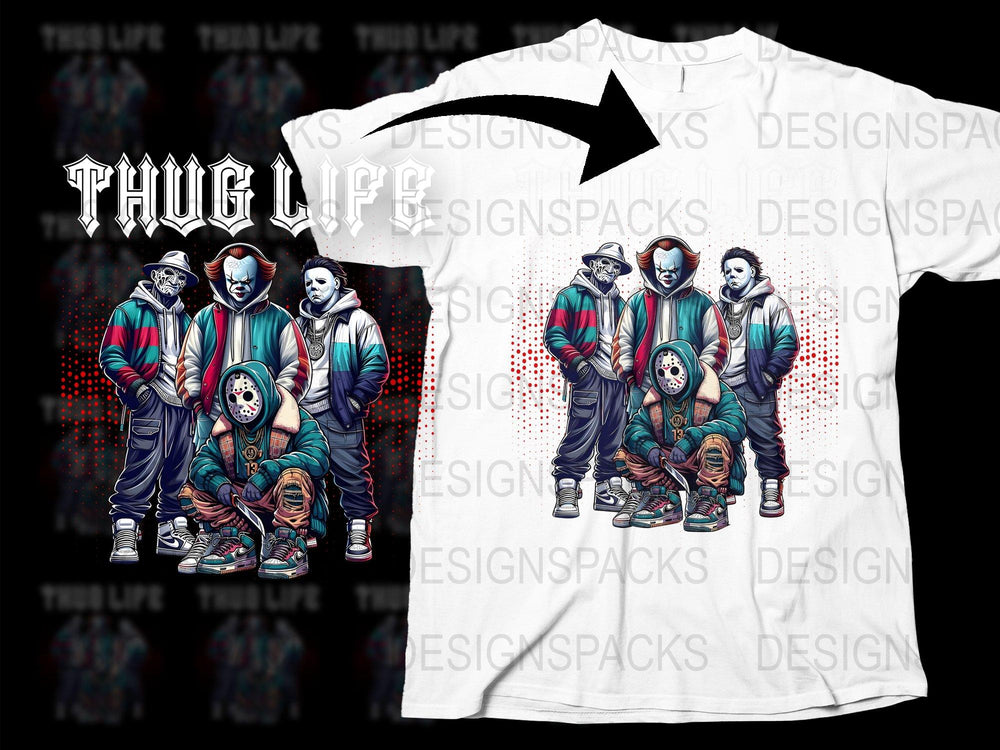 Thug Life Graphic T-Shirt, Urban Streetwear Full Print Tee, Hip Hop Fashion, Men's Casual Top