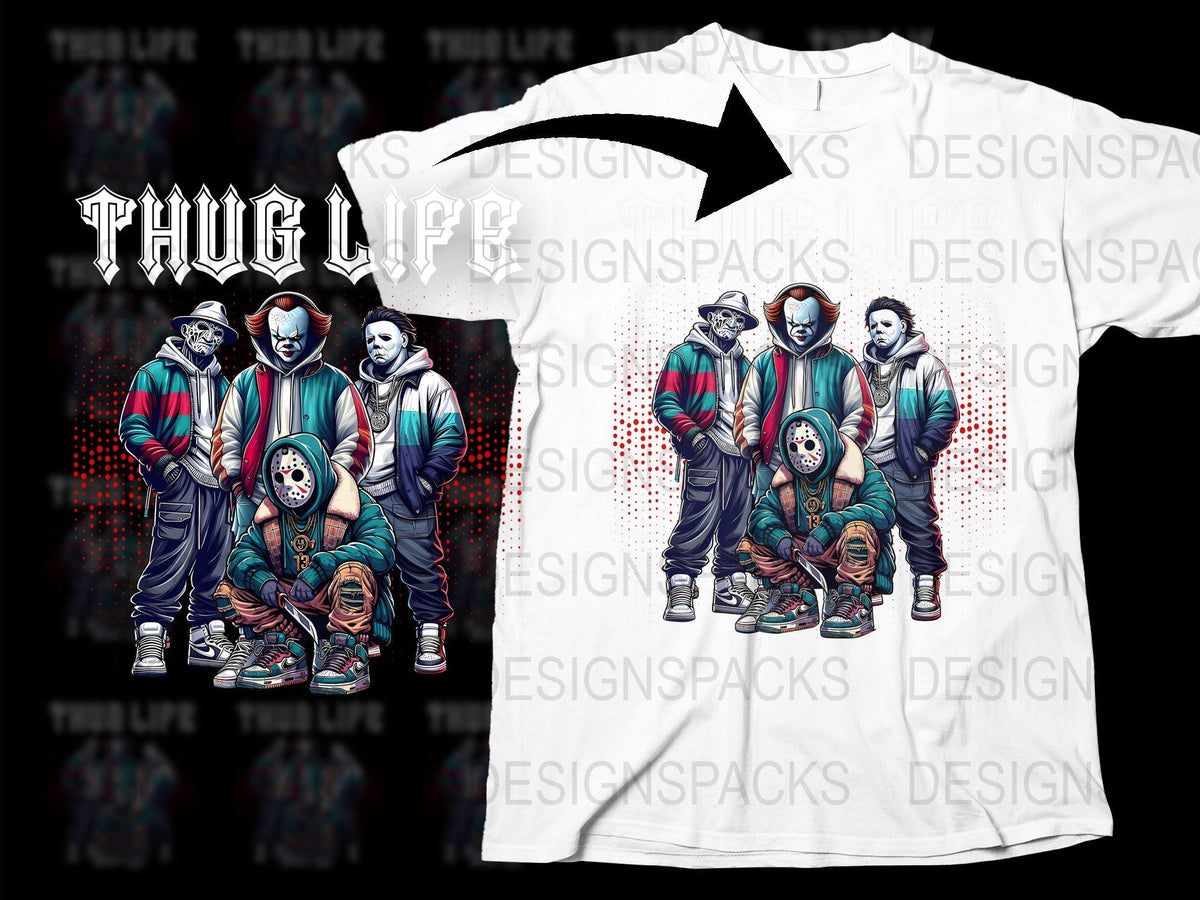 Thug Life Graphic T-Shirt, Urban Streetwear Full Print Tee, Hip Hop Fashion, Men's Casual Top