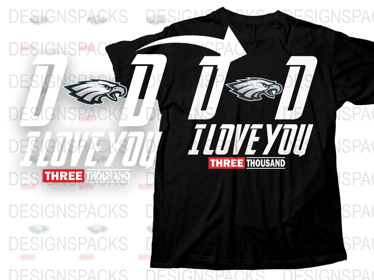 Black T-Shirt with Eagle Graphic and 'I Love You Three Thousand' Text, Casual Wear