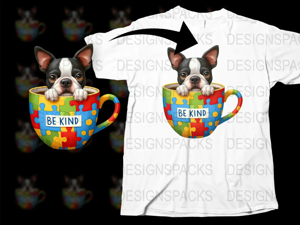 Be Kind Puzzle Cup Dog Design T-Shirt, Cute French Bulldog Graphic Tee, Colorful Animal Lover Gift Shirt
