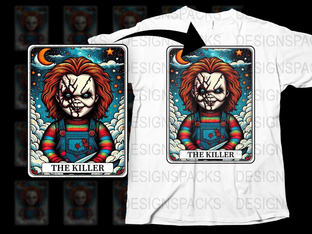 Horror Clown Tarot Card Graphic T-Shirt, Unisex Halloween Tee, Scary Clown Art, Novelty Full Moon Design, Unique Gift Idea