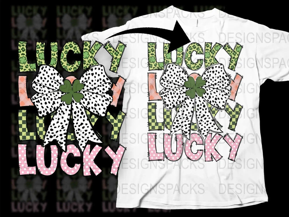 Lucky St. Patrick's Day T-Shirt, Plaid and Polka Dot Bow Design, Festive Holiday Apparel for All Ages