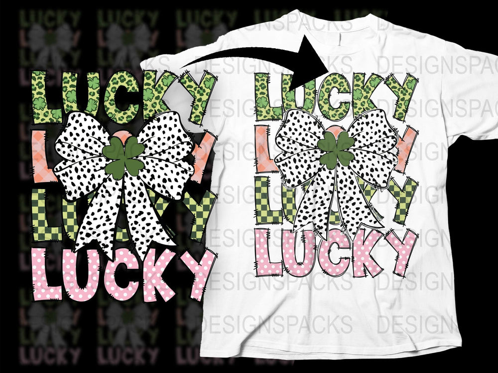Lucky St. Patrick's Day T-Shirt, Plaid and Polka Dot Bow Design, Festive Holiday Apparel for All Ages