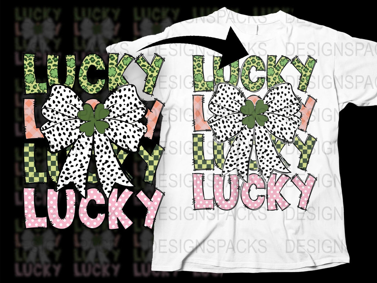 Lucky St. Patrick's Day T-Shirt, Plaid and Polka Dot Bow Design, Festive Holiday Apparel for All Ages