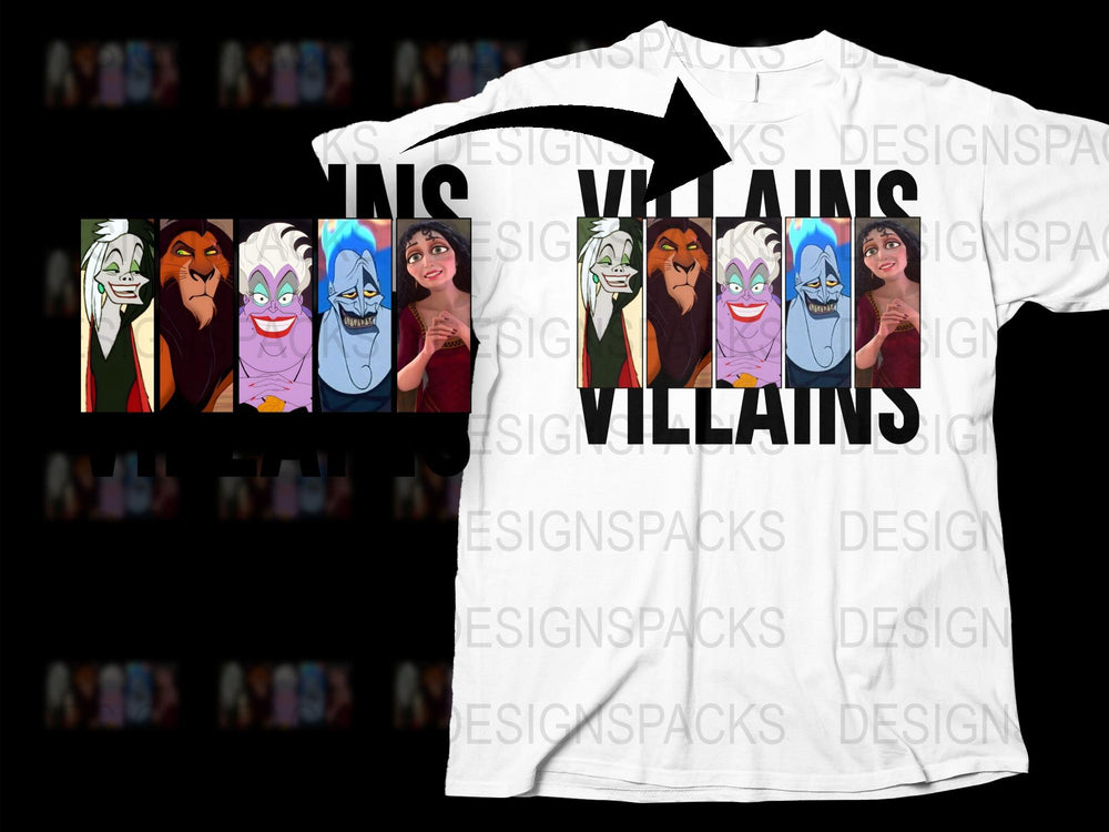 Disney Villains Graphic T-Shirt, Ursula Scar Cruella Maleficent Jafar, Unisex Adult Clothing, Gift Idea