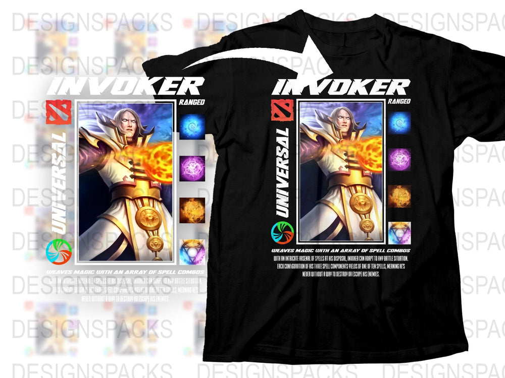 Invoker Universe Graphic T-Shirt, Dota Inspired Gaming Tee, Spell Caster Hero Design, Unique Gamer Gift, Black Cotton Shirt