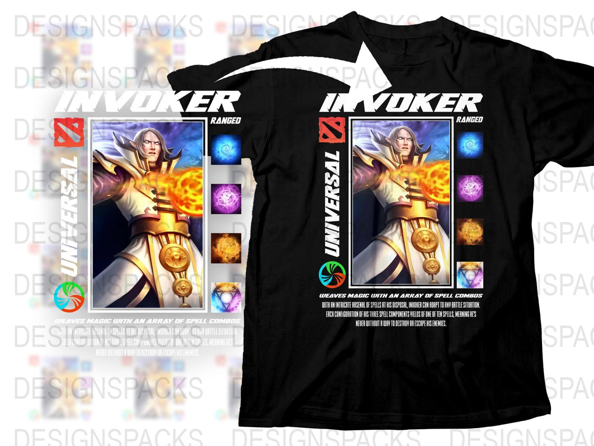 Invoker Universe Graphic T-Shirt, Dota Inspired Gaming Tee, Spell Caster Hero Design, Unique Gamer Gift, Black Cotton Shirt