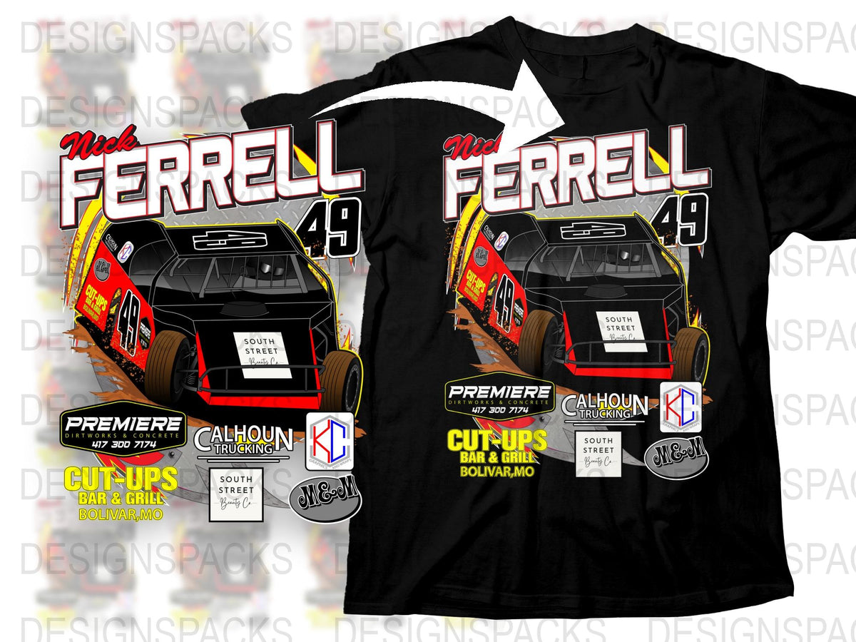 Custom Racing T-Shirt, Ned Ferrell 49, Black Tee, Car Graphic, Motorsport Apparel