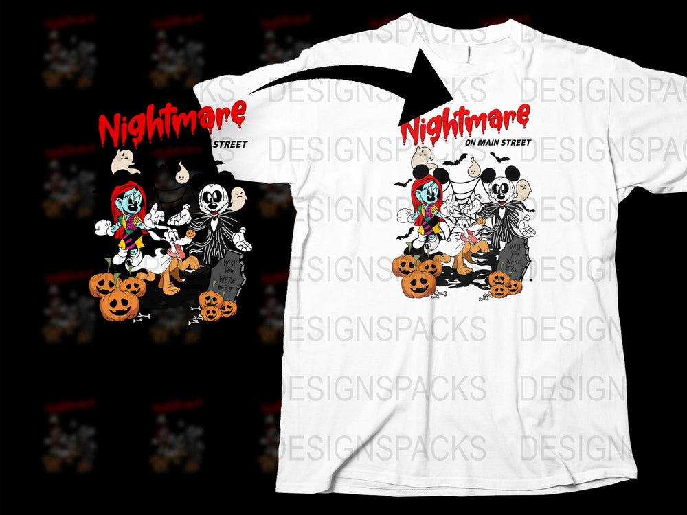 Nightmare on Main Street Halloween T-Shirt, Spooky Characters and Pumpkins, Unisex Graphic Tee