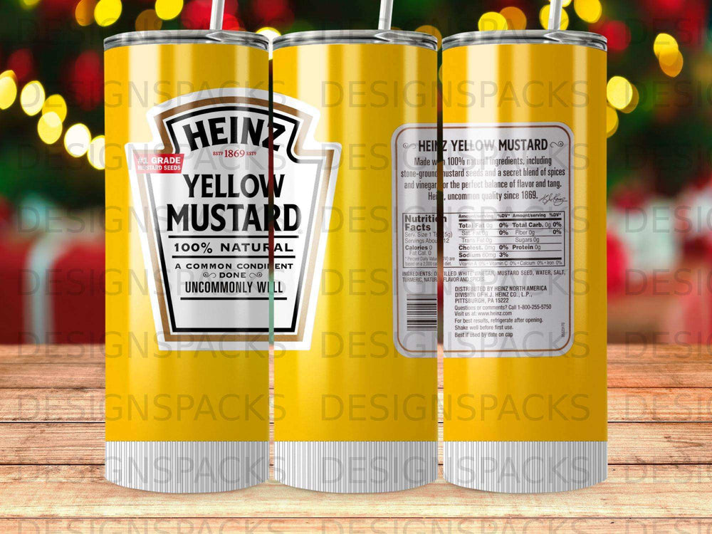 Heinz yellow mustard in a clear bottle with yellow and red label.