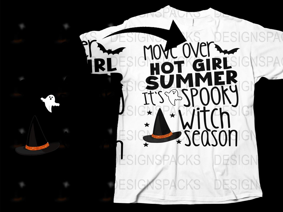 Spooky Witch Season Halloween T-Shirt, Funny Ghost Graphic Tee, Women's Black and White Witchy Shirt