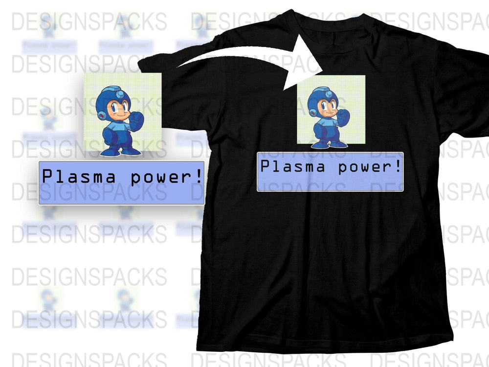 Mega Man Inspired T-Shirt, Vintage Video Game Character, Plasma Power Graphic Tee, Retro Gamer Apparel, Unisex Black Shirt