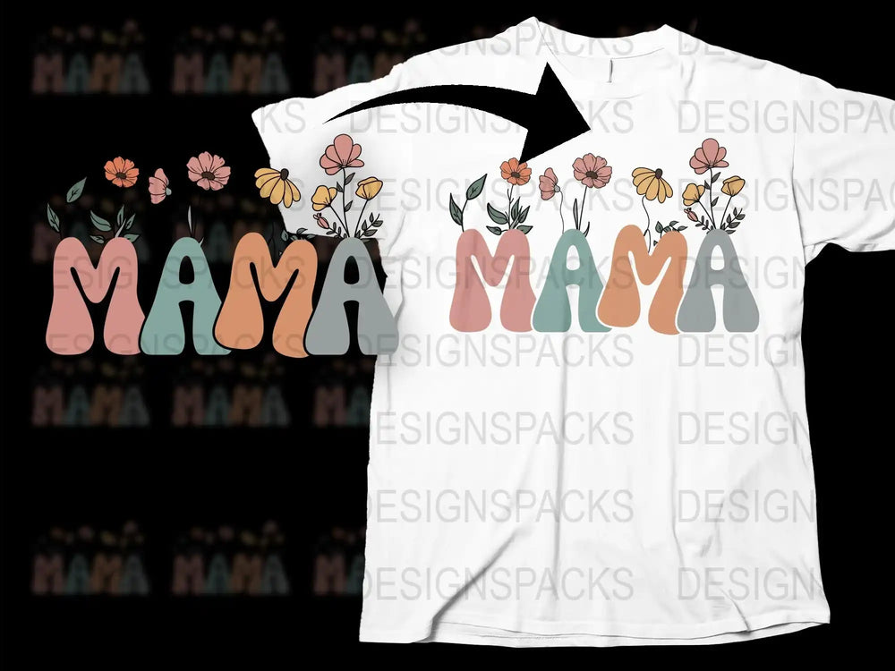 Mama Floral T-Shirt, Mothers Day Gift, Feminine Spring Flowers Tee, Elegant Typography Cotton Shirt, Casual Women's Fashion Top