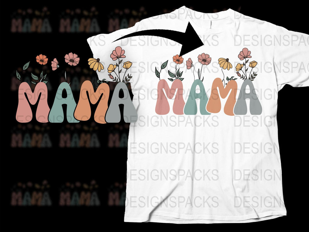 Mama Floral T-Shirt, Mothers Day Gift, Feminine Spring Flowers Tee, Elegant Typography Cotton Shirt, Casual Women's Fashion Top