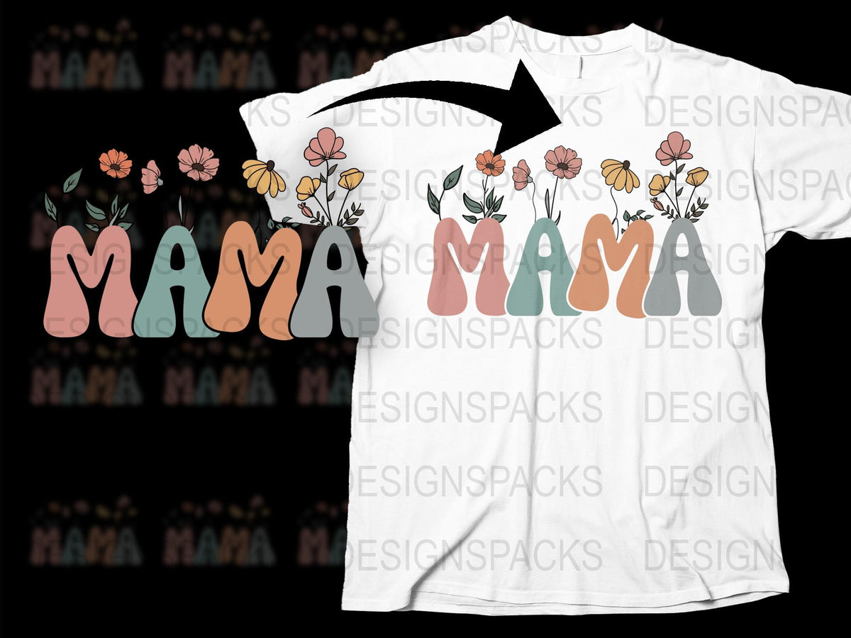 Mama Floral T-Shirt, Mothers Day Gift, Feminine Spring Flowers Tee, Elegant Typography Cotton Shirt, Casual Women's Fashion Top