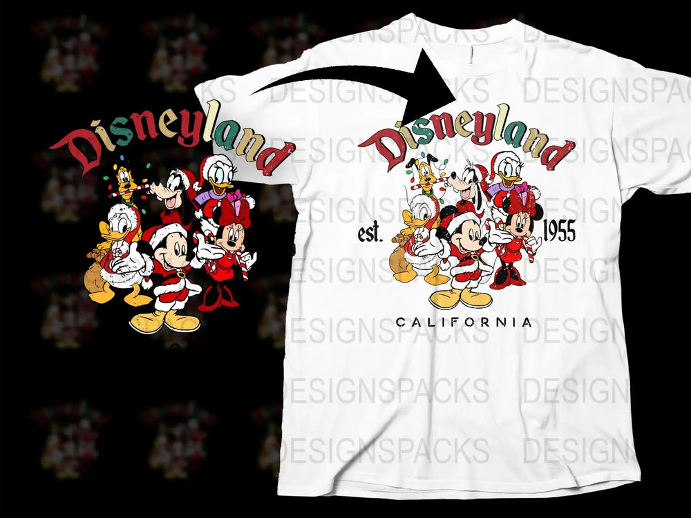Vintage Disneyland T-Shirt with Classic Characters, White Tee, California 1955 Retro Design