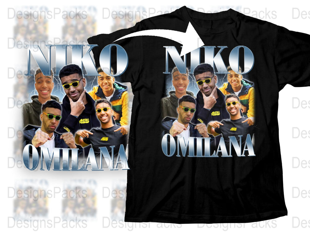 Niko Omilana Fan T-Shirt, Trendy Graphic Tee, Stylish Black Shirt with Colorful Print, Unisex Fashion Top