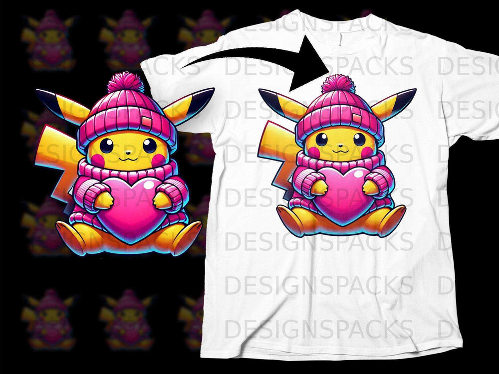 Pikachu With Heart and Beanie Design T-Shirt Product