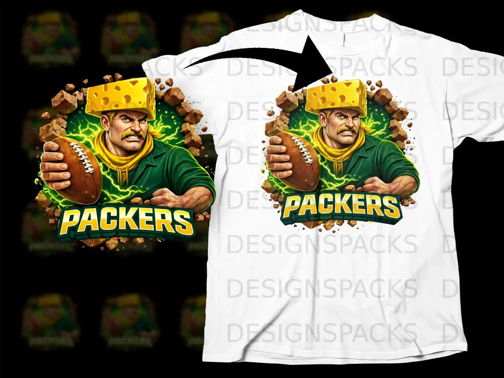 Packers Football Graphic T-Shirt with Cheese Helmet Design