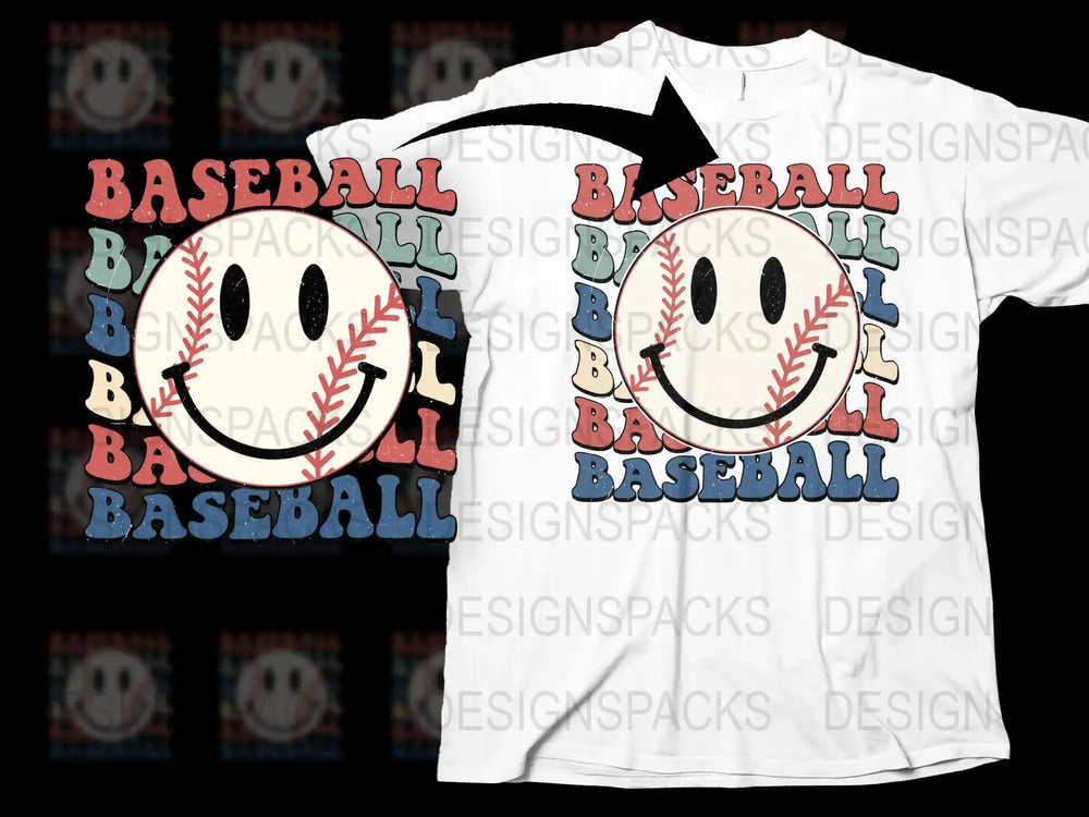 Baseball Smiley Face T-Shirt, Casual Sports Graphic Tee, Unisex Summer Fashion Top, Youth Adult Sizes Available