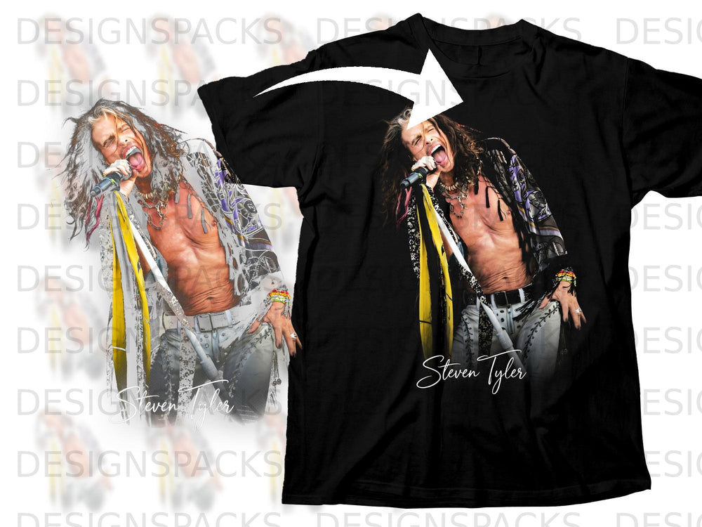 Black t-shirt with Steven Tyler graphic and signature.