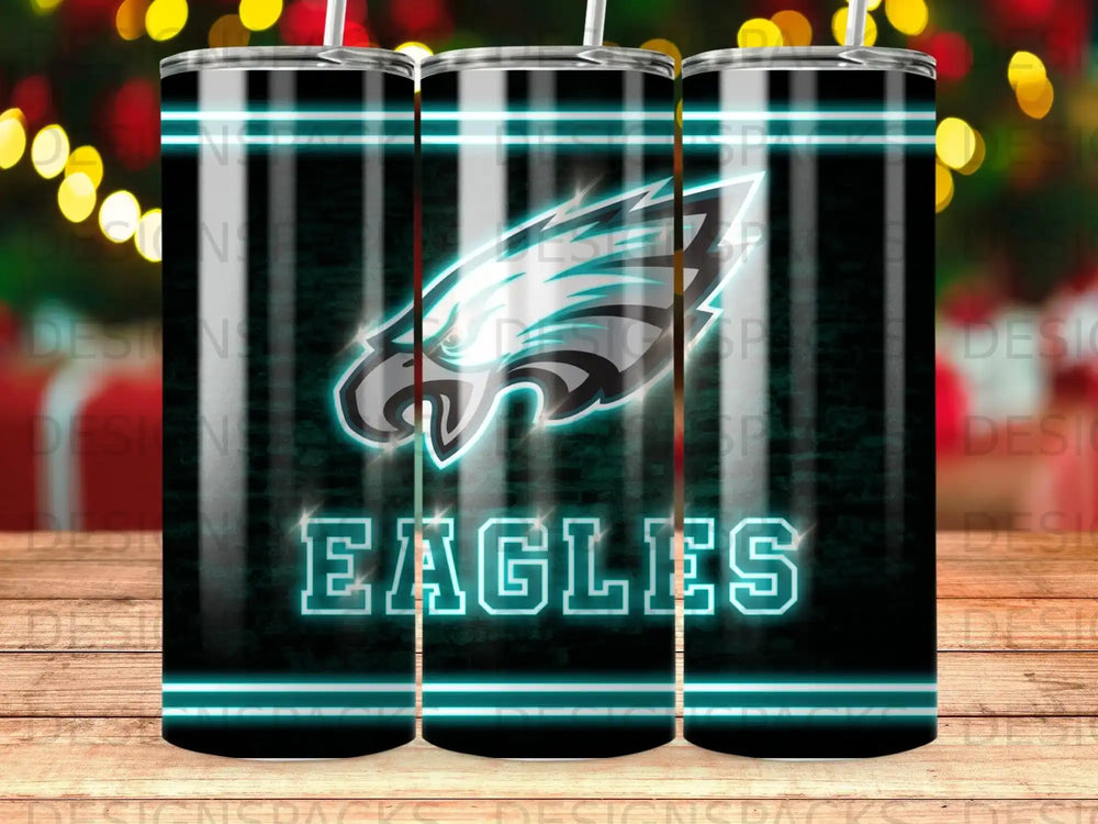 Philadelphia Eagles logo with "EAGLES" text on a dark background.