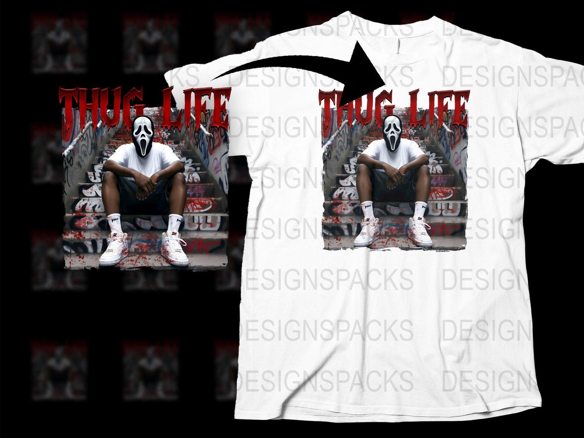 Thug Life Graphic T-Shirt, Urban Streetwear Style, Hip Hop Inspired Tee, Men's Fashion Top, Casual Wear, Bold Text Design