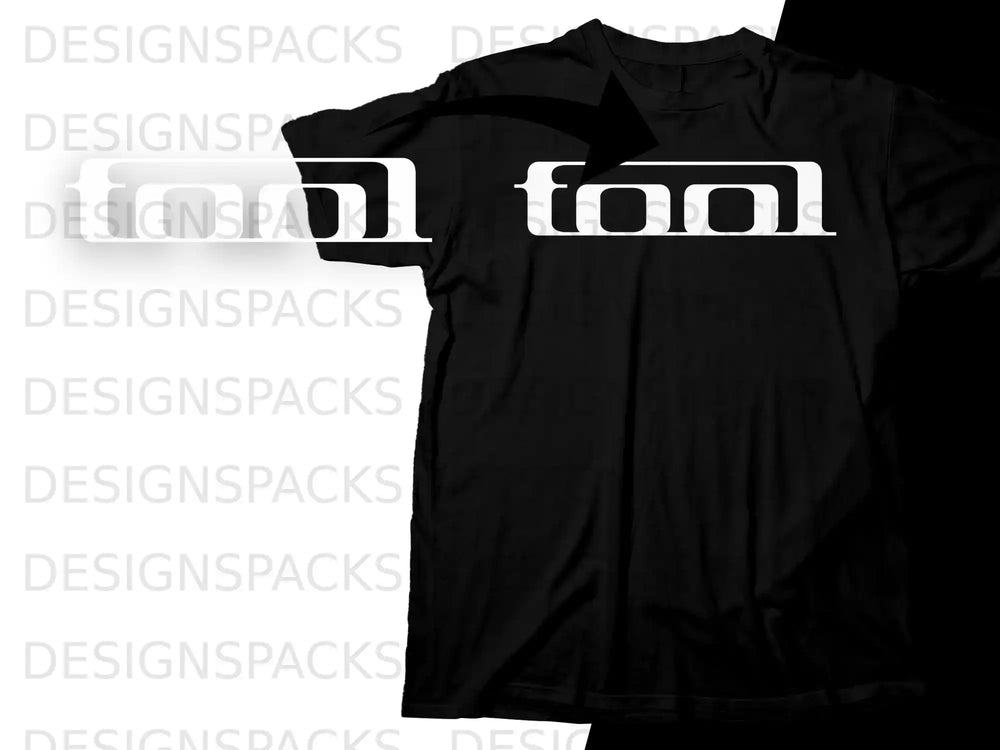 Black t-shirt with white Tool band logo in a mirrored double exposure.