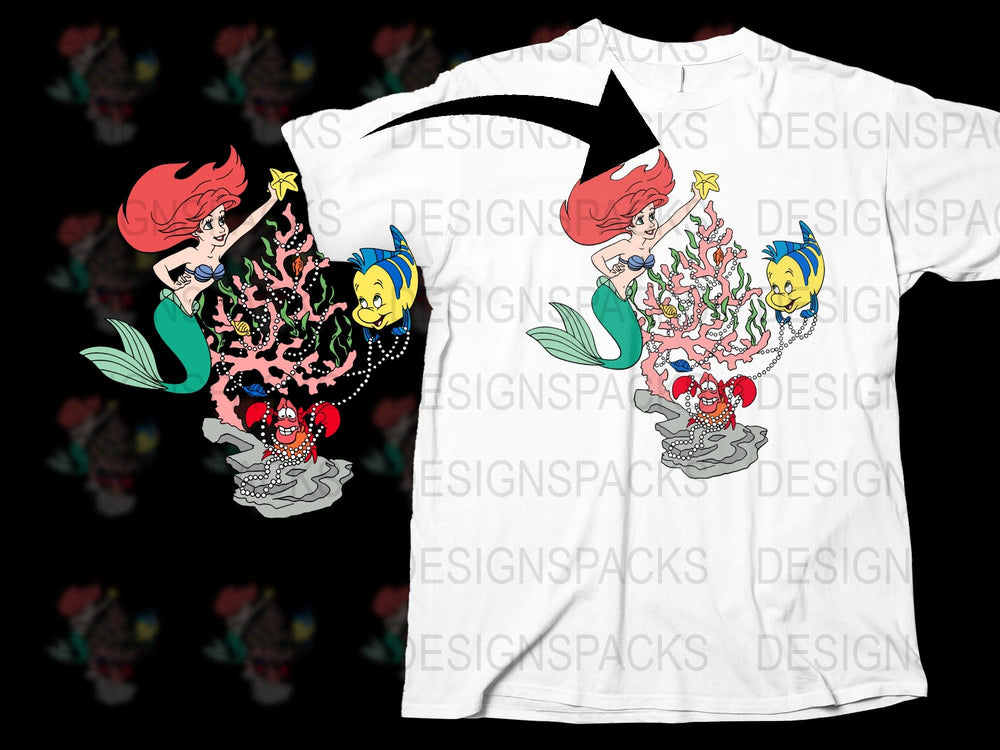 Little Mermaid Inspired T-Shirt, Ariel and Flounder Graphic Tee, Disney Princess, Kids and Adult Sizes