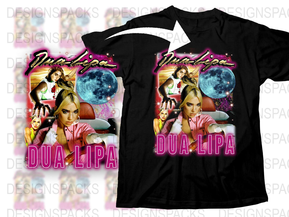 Dua Lipa Graphic Tee, Pop Music Star T-Shirt, Women's Fashion, Celeb Inspired Apparel, Moon Background, Stylish Casual Wear
