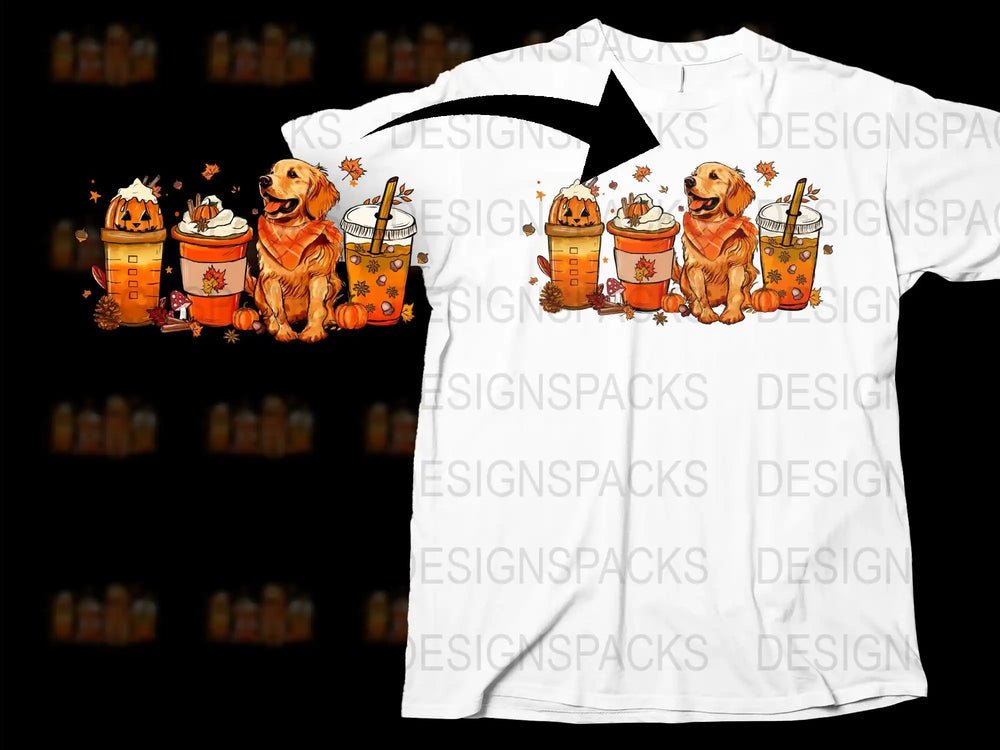 Golden Retriever Autumn T-Shirt, Cute Dog and Pumpkin Spice Graphic Tee, Fall Season Casual Fashion Top