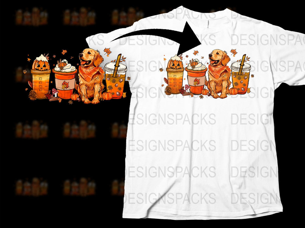 Golden Retriever Autumn T-Shirt, Cute Dog and Pumpkin Spice Graphic Tee, Fall Season Casual Fashion Top