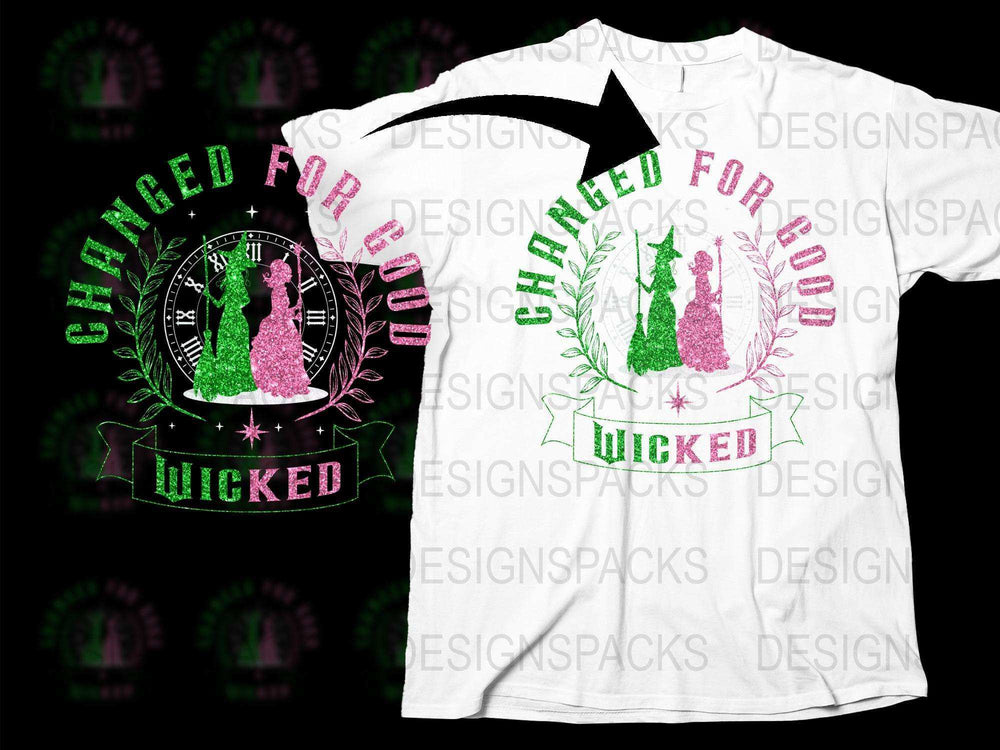 Wicked Broadway Musical Inspired T-Shirt, Pink Glitter Witch and City Design, Unisex Cotton Tee