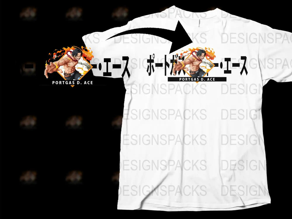Anime Graphic T-Shirt, Portgas D. Ace One Piece Inspired Tee, Unisex Cotton Shirt, Full Print Fan Art Apparel
