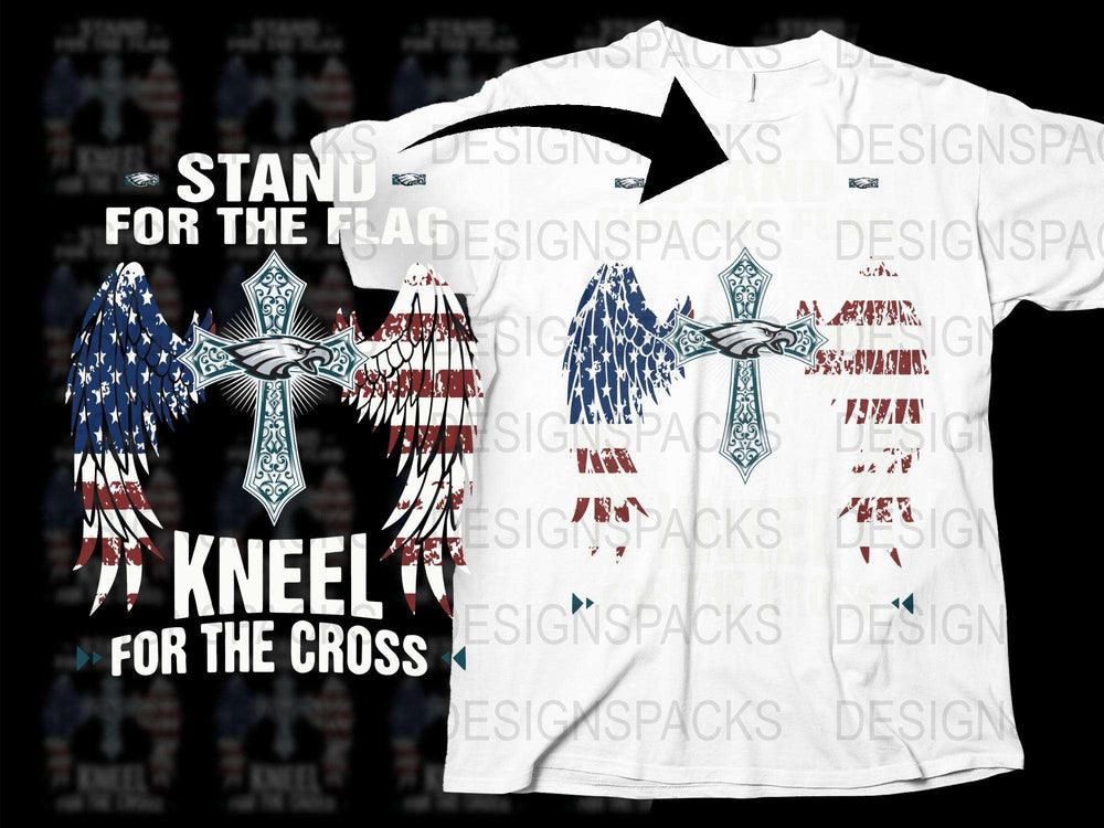 Patriotic T-Shirt Stand For The Flag Kneel For The Cross USA Flag Tee