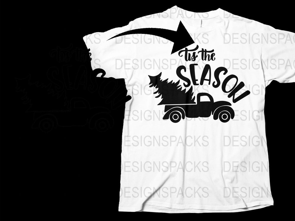 Christmas Tree T-Shirt, Holiday Truck Graphic Tee, Festive Winter Apparel, Unisex White Shirt