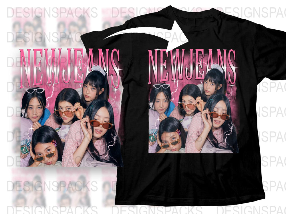 NewJeans Band Graphic T-Shirt, K-Pop Music Fan Apparel, Trendy Girls Group Tee, Stylish Pop Culture Merchandise