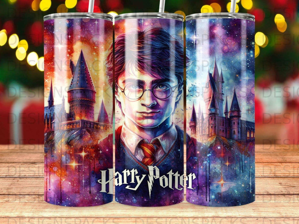 Harry Potter portrait with Hogwarts castle and starry sky.