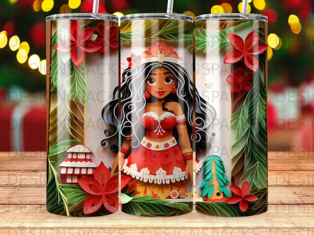 Tangled-inspired tumbler with floral and birdhouse designs.