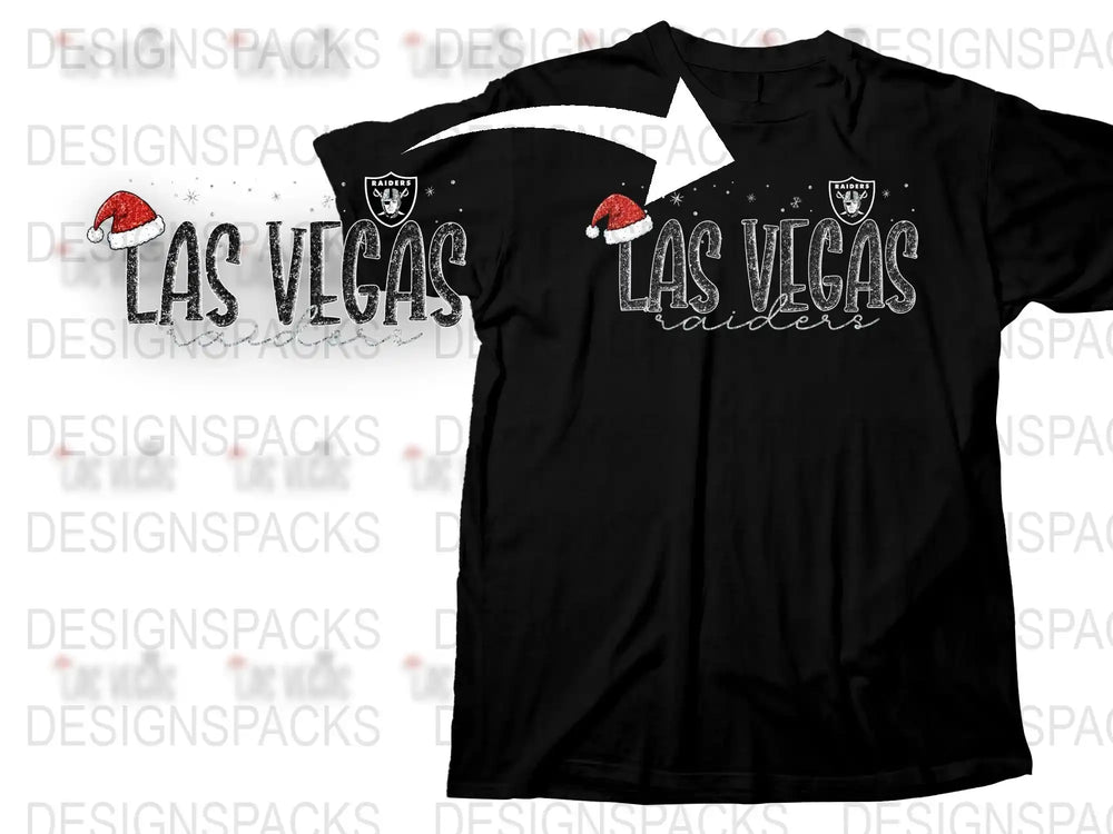 Las Vegas Raiders T-Shirt Black with Santa Hat Graphic, Men's Casual Apparel, Sports Fan Gift Idea