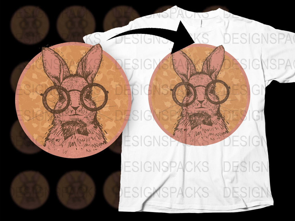 Hipster Rabbit T-Shirt, Vintage Style Bunny with Glasses, Unisex Graphic Tee, Unique Animal Print Shirt, Gift Idea