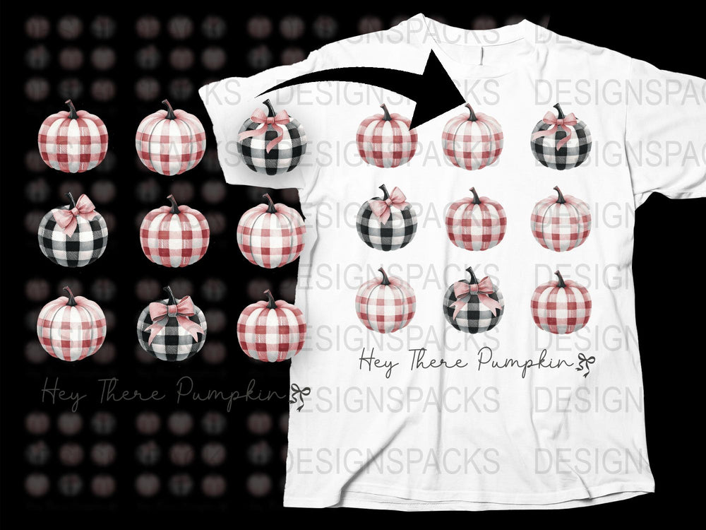 Buffalo Plaid Pumpkin T-Shirt, Fall Season Casual Wear, Black and White Check, Autumn Fashion Tee, Unisex Sizes