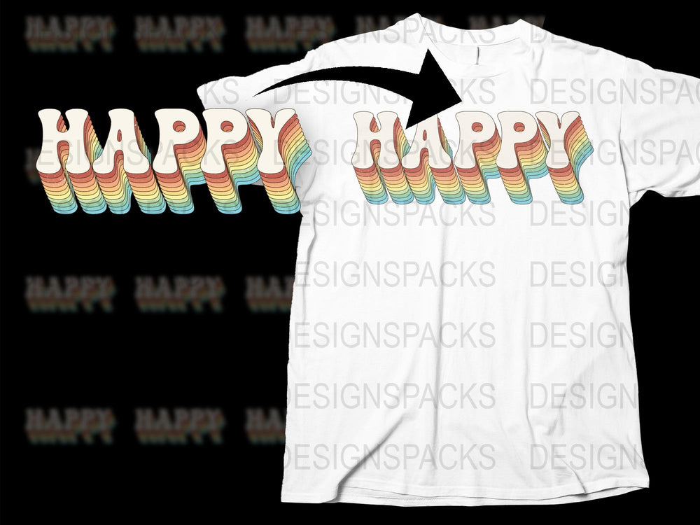 Retro Happy T-Shirt, Vintage Rainbow Graphic Tee, Unisex 70s Style Shirt, Casual Cool Summer Apparel