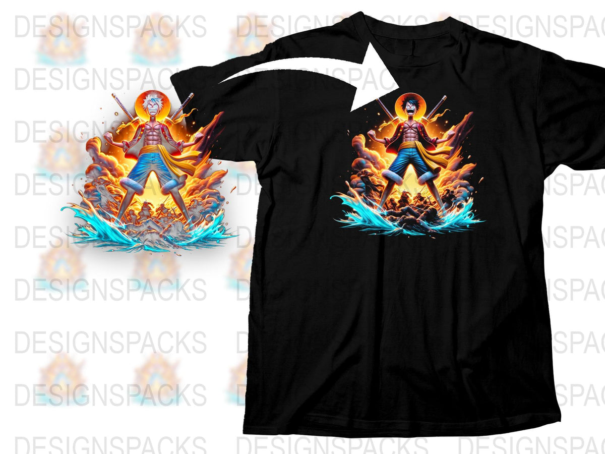 Men's Graphic Tee, Cool Fire Warrior Design, Short Sleeve Black T-Shirt, Unique Flame Art Print