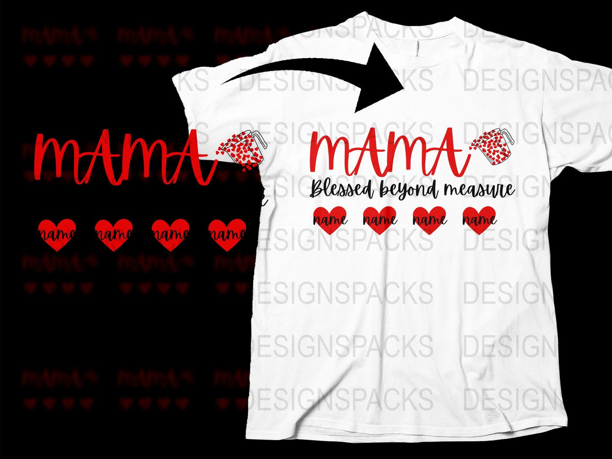 Mama Blessed Beyond Measure T-Shirt, Red Heart Pattern, Mother's Day Gift, Casual White Tee