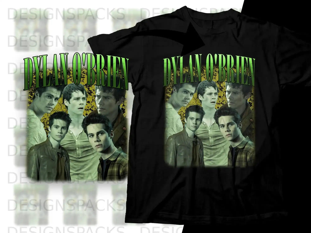 T-shirt featuring Dylan O'Brien in a collage, with green "DYLAN O'BRIEN" text.