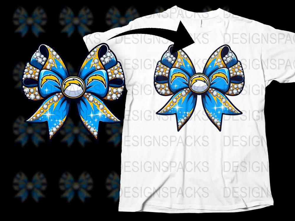 Cheerleader Blue and White Bow T-Shirt, Sparkly Rhinestone Design, Youth and Adult Sizes Available