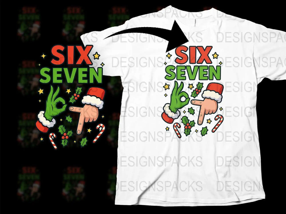 Christmas T-Shirt Six Seven Candy Canes Santa Hat Festive Holiday Gift Unisex