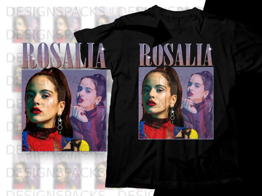 Rosalia portrait on black t-shirt with colorful beaded collar.
