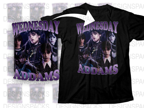 Wednesday Addams T-Shirt, Fan Merch, Gothic Style Black Tee, Multiple Poses, Bold Text Graphic